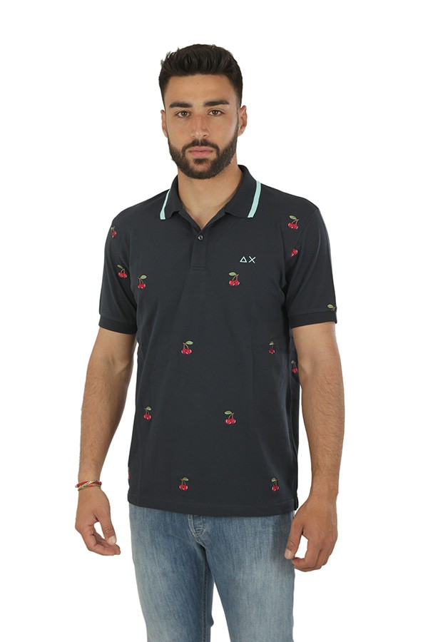 SUN68 Full Embroidery Polo Shirt Navy Blue