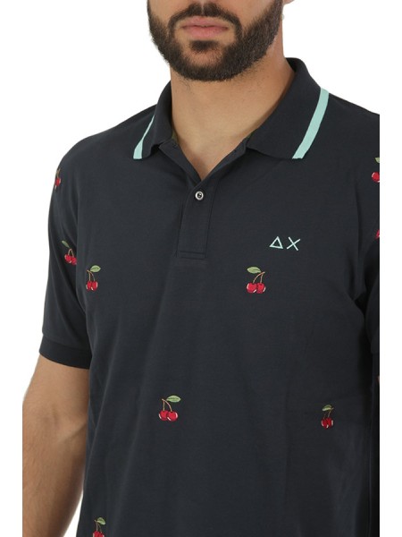 SUN68 Full Embroidery Polo Shirt Navy Blue