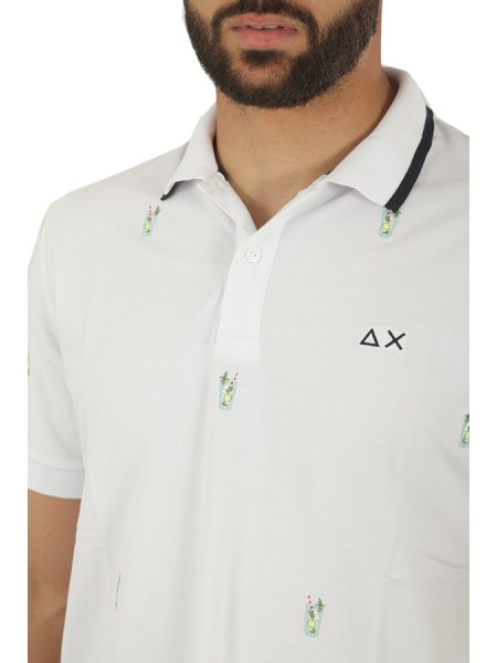 SUN 68 Full Embroidery Polo Shirt White