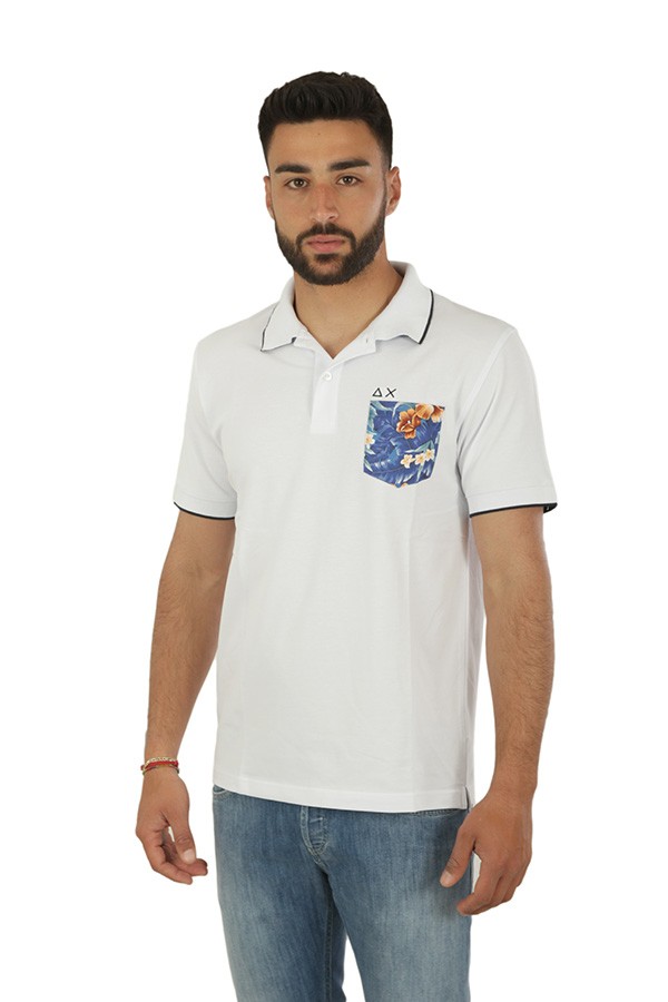 Polo SUN68 Print Pocket Bianco