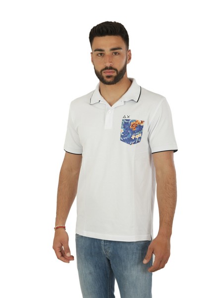 SUN68 Print Pocket Polo Shirt White