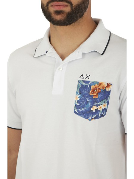 SUN68 Print Pocket Polo Shirt White