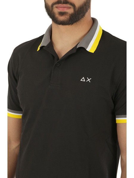 Polo SUN68 Collar Multistripes Black