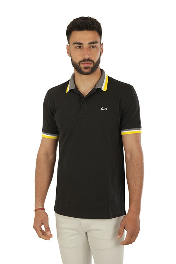 Polo SUN68 Collar Multistripes Nero