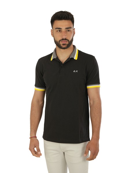 Polo SUN68 Collar Multistripes Black