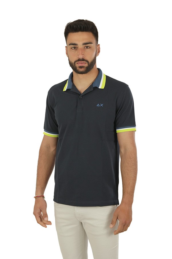 SUN68 Collar Multistripes Polo Blue