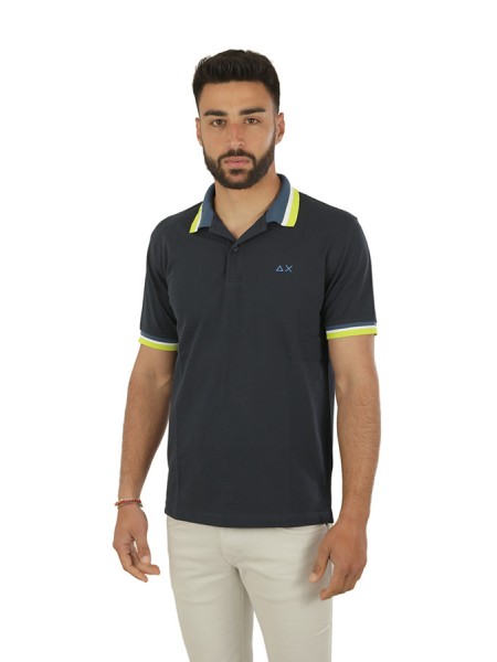 SUN68 Collar Multistripes Polo Blue