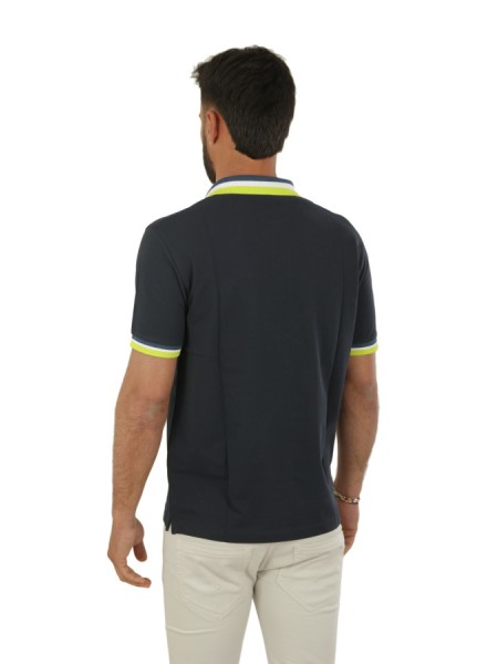 SUN68 Collar Multistripes Polo Blue