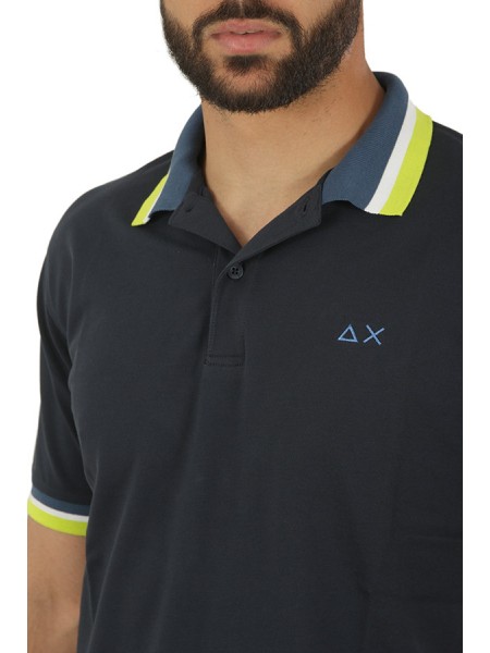 SUN68 Collar Multistripes Polo Blue