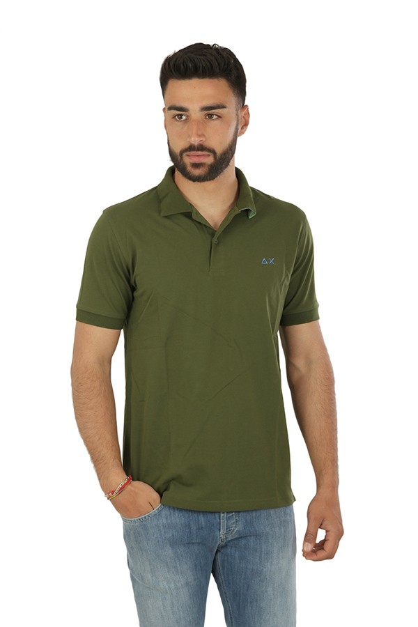 SUN68 Under Collar Print Polo Green