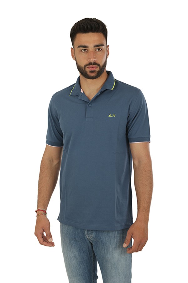 Polo SUN68 Small Stripes on Collar Avion