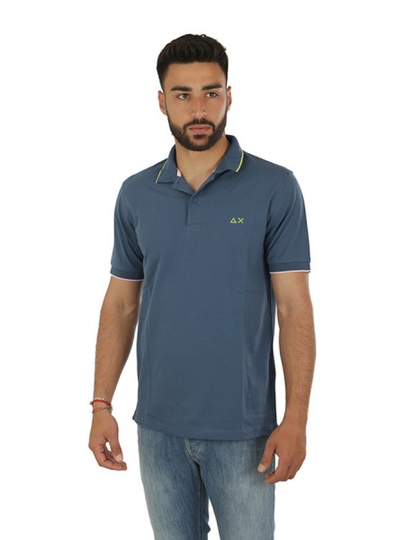 Polo SUN68 Small Stripes on Collar Avion