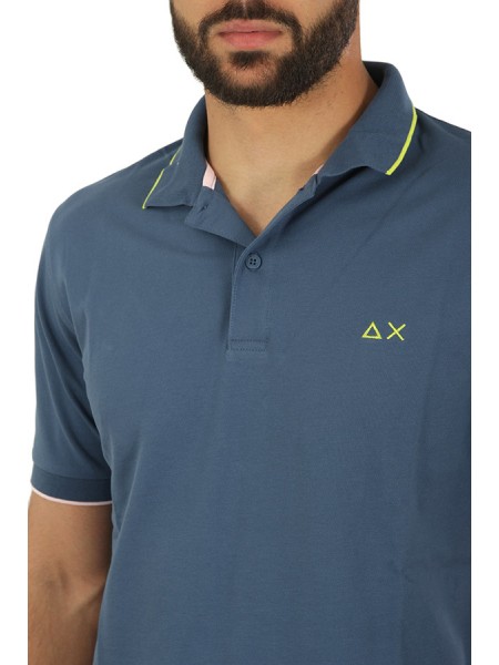 Polo SUN68 Small Stripes on Collar Avion