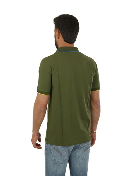 SUN68 Small Stripes on Collar Polo Shirt Dark Green