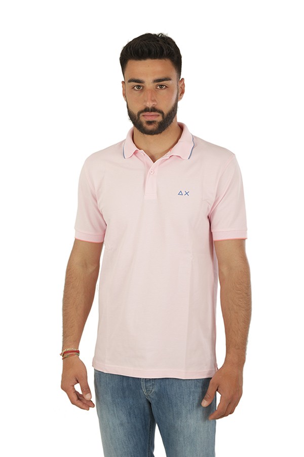 SUN68 Small Stripes on Collar Polo Shirt Pink