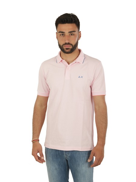 SUN68 Small Stripes on Collar Polo Shirt Pink