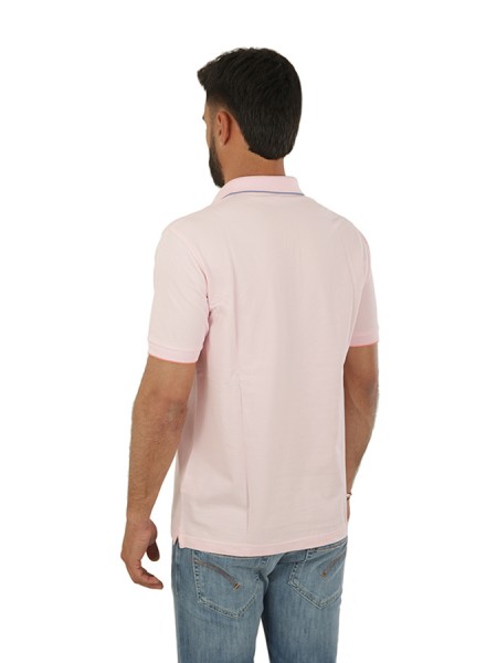 SUN68 Small Stripes on Collar Polo Shirt Pink