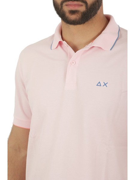 SUN68 Small Stripes on Collar Polo Shirt Pink