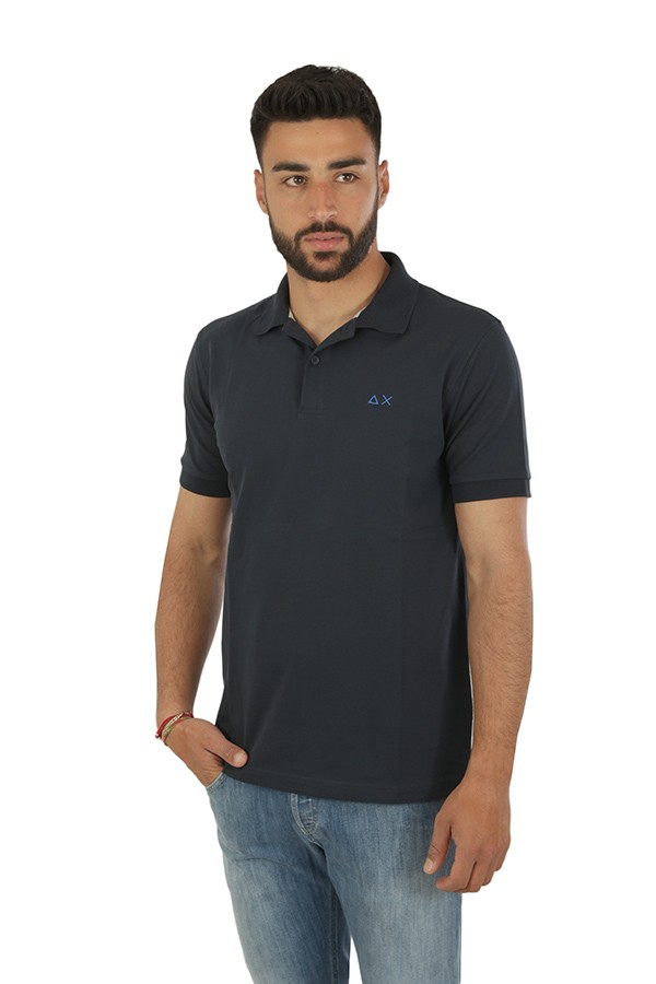 Solid Regular SUN68 Polo Shirt Navy Blue