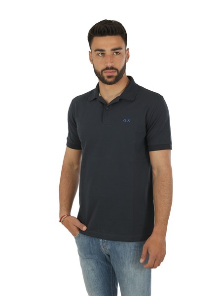 Solid Regular SUN68 Polo Shirt Navy Blue