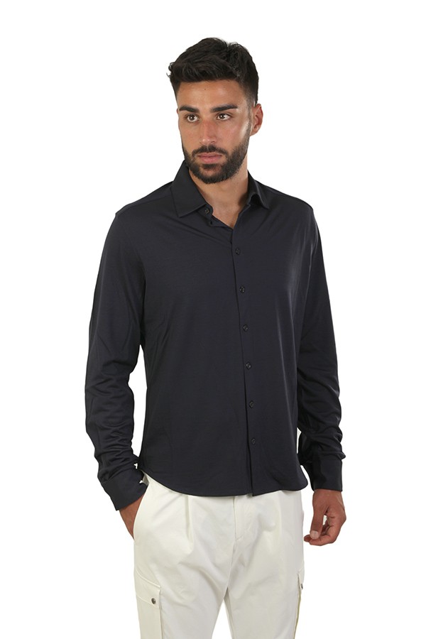 Herno Resort shirt in blue soft wool jersey