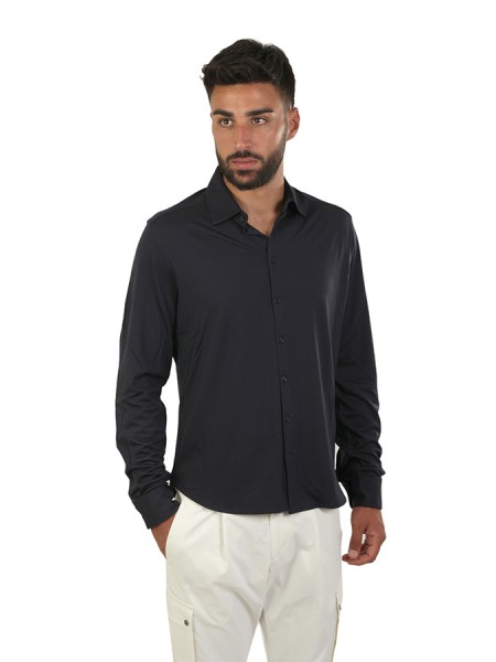 Herno Resort shirt in blue soft wool jersey