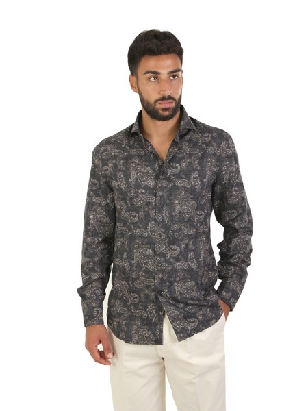 Brunello Cucinelli tela Paisley Anthracite Shirt