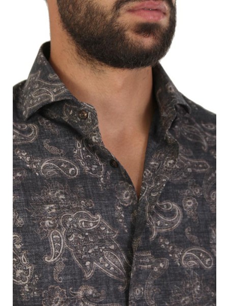 Brunello Cucinelli tela Paisley Anthracite Shirt