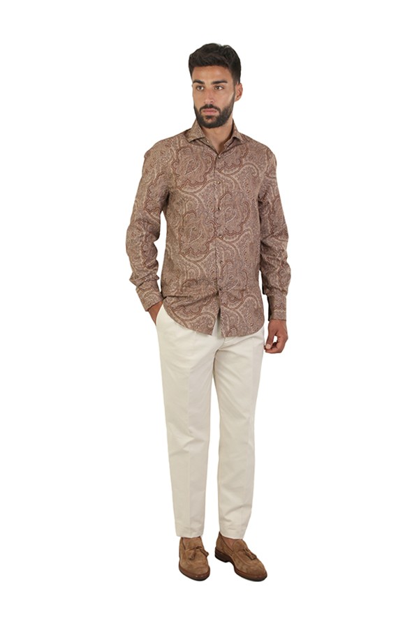 Camicia Brunello Cucinelli in tela Paisley Marrone