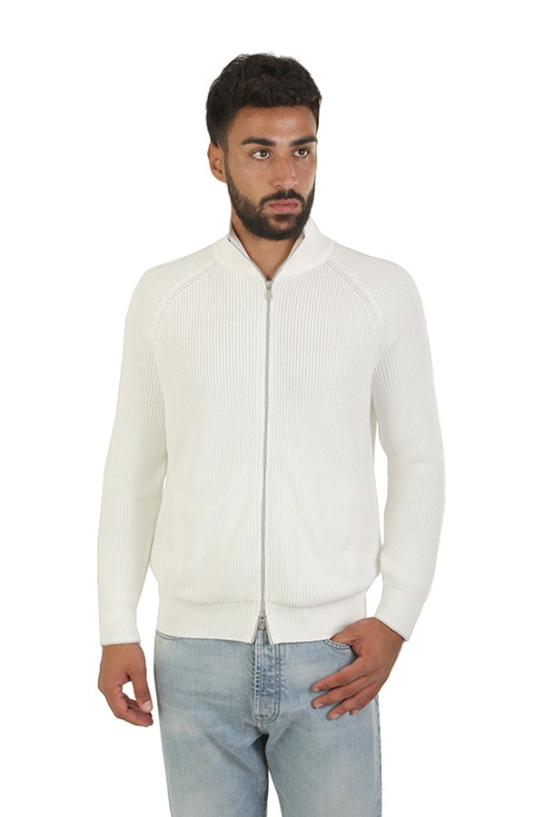 Cardigan BRUNELLO CUCINELLI English Half Rib White