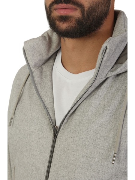 Herno Resort Bomber Jacket in Light Grey Cashmere and Silk