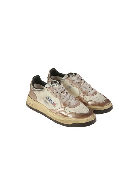 Autry Medalist Low Super Vintage Sneaker In Metallic Rose Leather