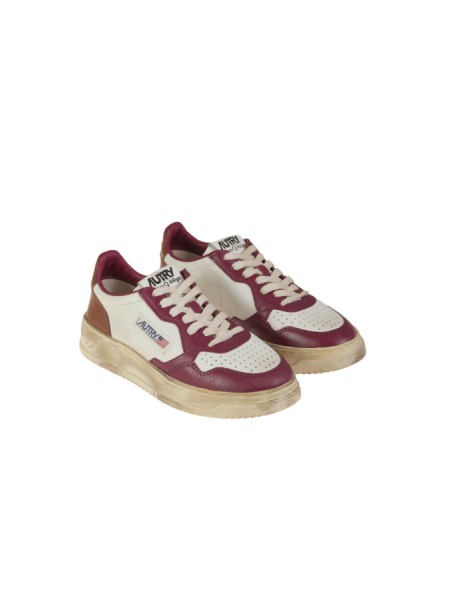 Autry Medalist Low Super Vintage Sneakers In White Purple Leather And Mar...