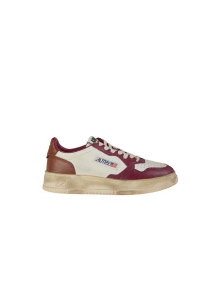 Autry Medalist Low Super Vintage Sneakers In White Purple Leather And Mar...