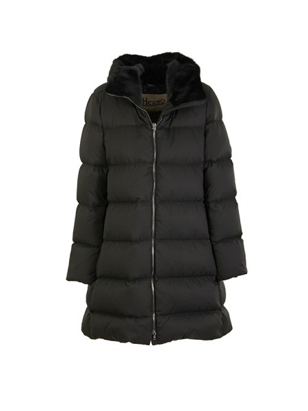 Herno A-Shape Down Jacket In Arendelle and New Lady Faux Fur Black