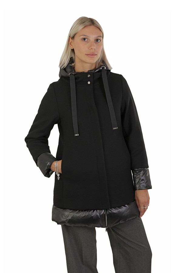 Herno A-Shape Jacket In Ecowool and Ultralight Nylon Black