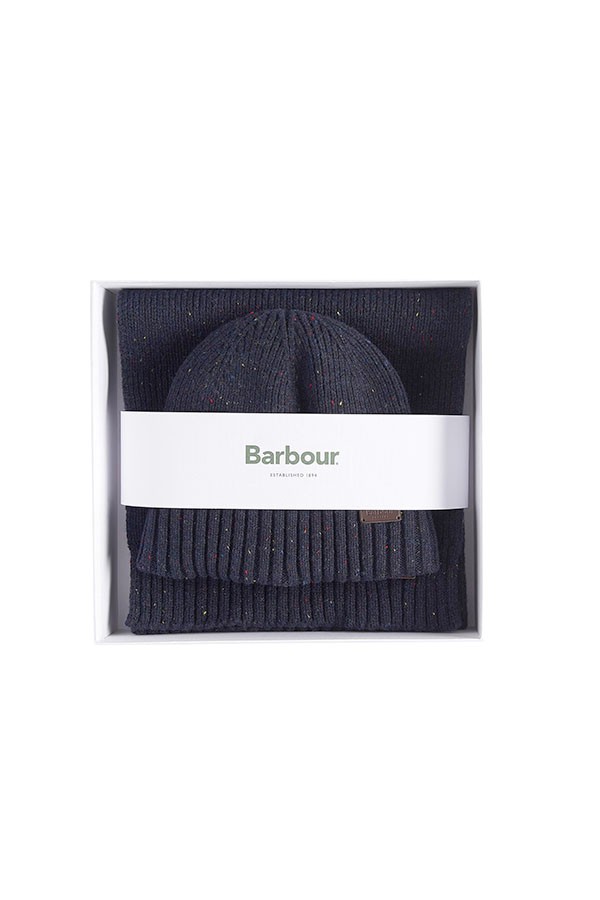 Set BARBOUR Navy Blue Beanie and Scarf