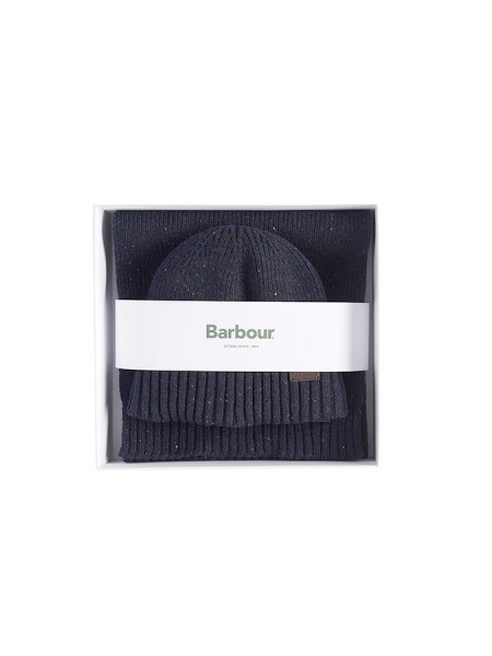 Set BARBOUR Navy Blue Beanie and Scarf