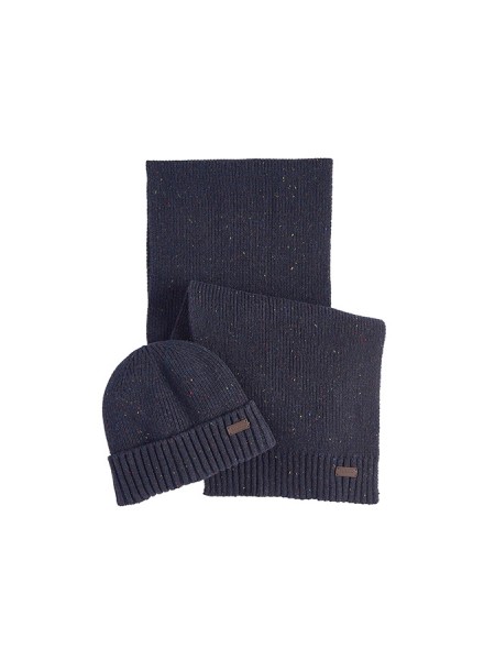 Set BARBOUR Navy Blue Beanie and Scarf