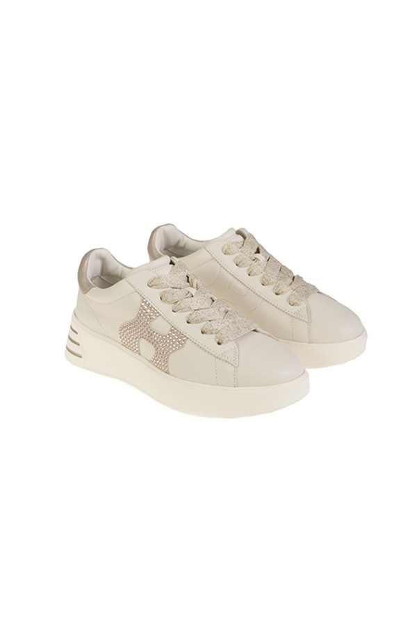 Hogan Rebel Sneakers with Rhinestones Cream/Gold