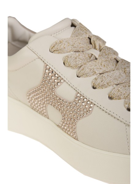 Hogan Rebel Sneakers with Rhinestones Cream/Gold