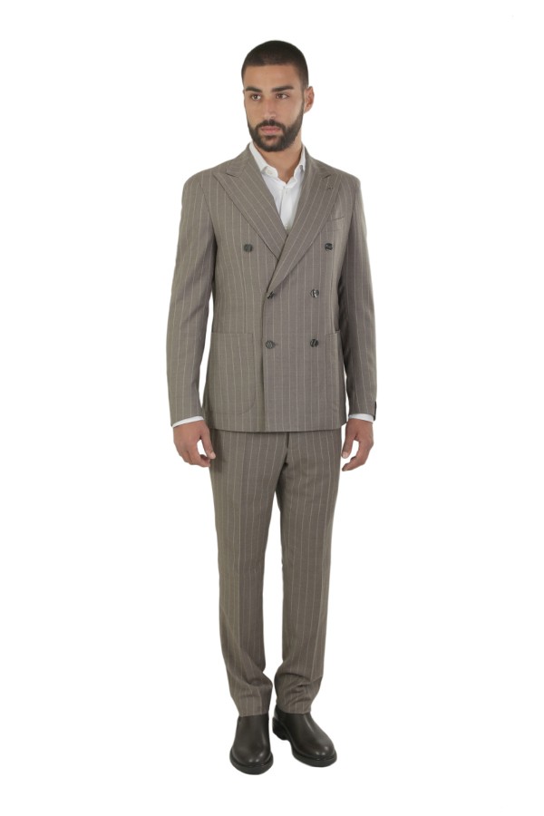 Double-breasted suit TAGLIATORE pinstripe taupe