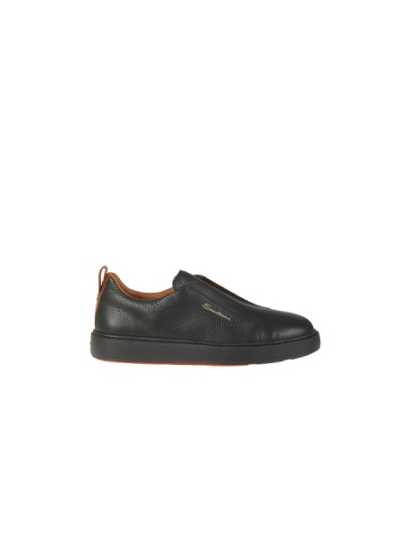 Black tumbled leather slip-on SANTONI sneakers