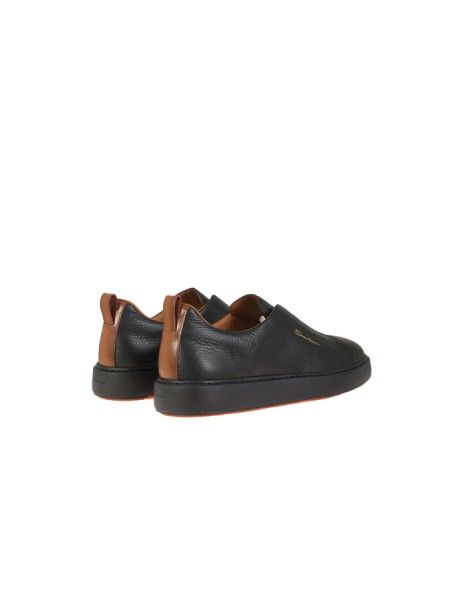 Black tumbled leather slip-on SANTONI sneakers