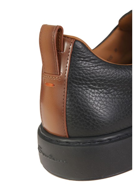 Black tumbled leather slip-on SANTONI sneakers