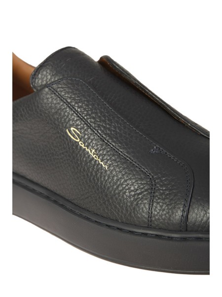 Black tumbled leather slip-on SANTONI sneakers