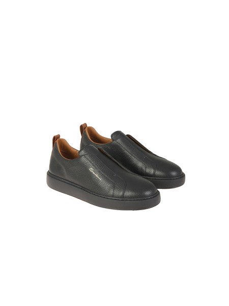 Black tumbled leather slip-on SANTONI sneakers