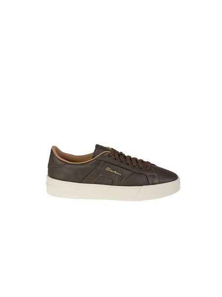 Santoni Double Buckle Sneakers in Dark Brown Tumbled Leather