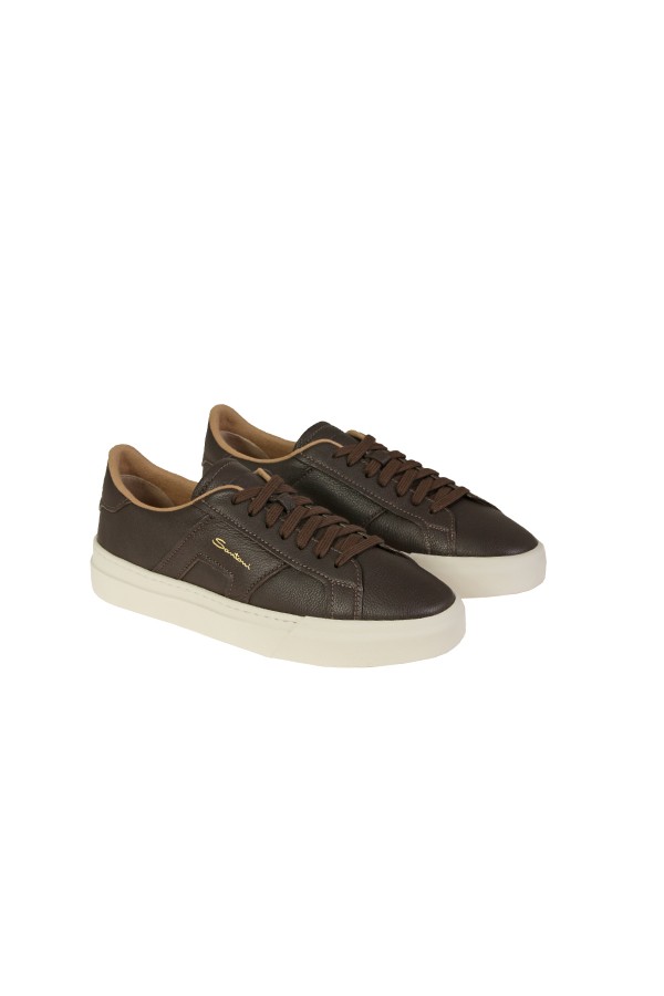 Sneakers Santoni Double Buckle in Pelle Bottalata Testa di Moro