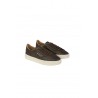 Santoni Double Buckle Sneakers in Dark Brown Tumbled Leather